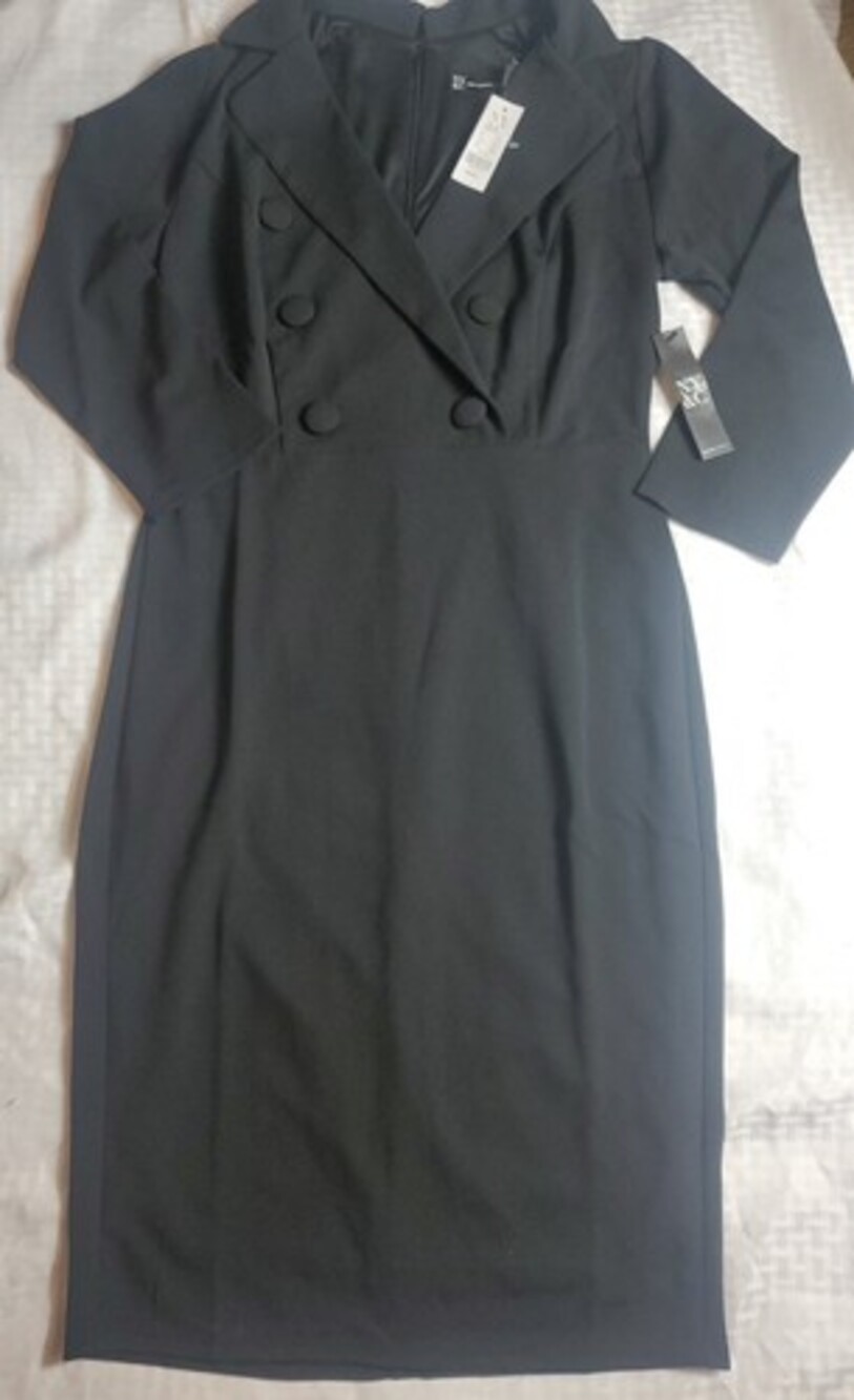 Black Dress Career Sz S Small NY & Co. Button Detail v neck